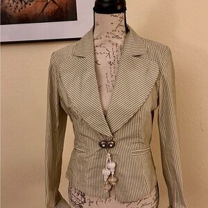 French Designer Airfield Striped Blazer with Elegant Closure